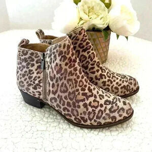 Lucky Brand Leopard Print Ankle Booties in Beige and Brown